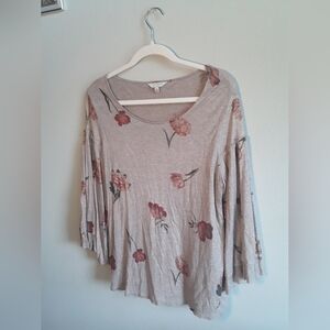 🌼2 For $15🌼 Lucky Brand Pink Tan Gold Long Sleeve Blouse Women's Size Med